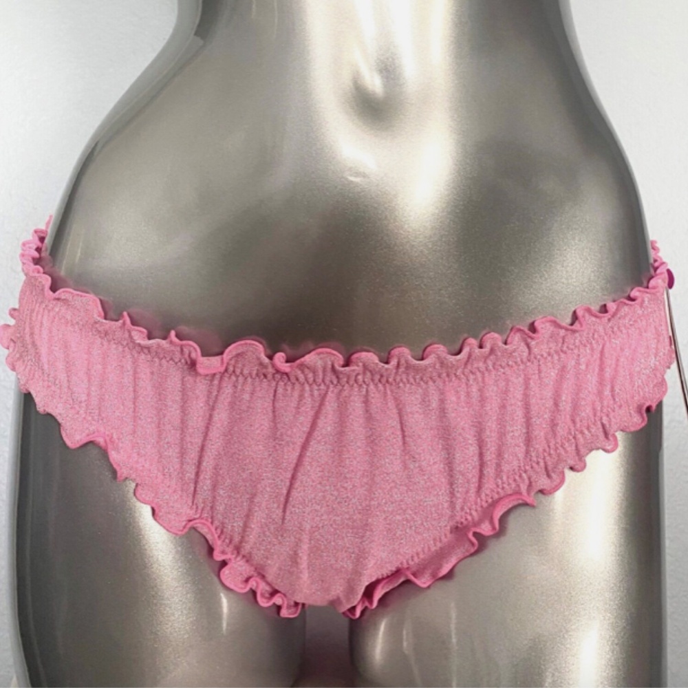 Victorias Secret Pink Shimmer Ruched Ruffled Sexy Cheeky Swim Bikini Bottom M